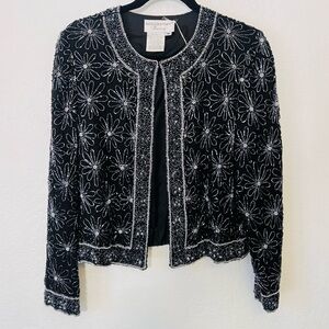 Vintage Beaded Embellished Old Money Papell Boutique Evening Floral Cardigan S